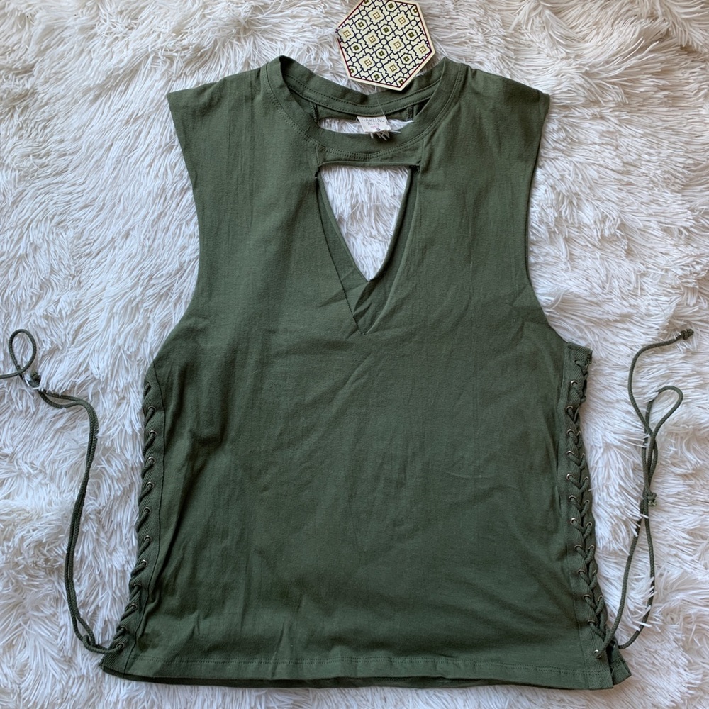 Darling blue army green tank keyhole tie